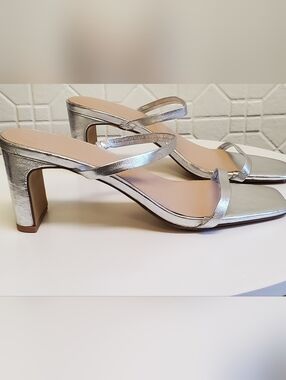 FARYL by Farylrobin "Analisa" Silver Strappy  Heel Sandals - Women's Size 7.5